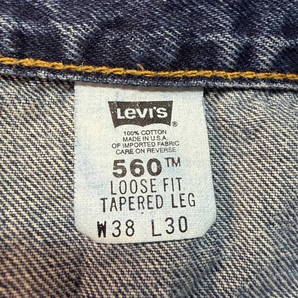 Levis 560 Loose Fit Tapered Leg Jeans Mens 38x30 Blue Denim Made USA 00560-4886